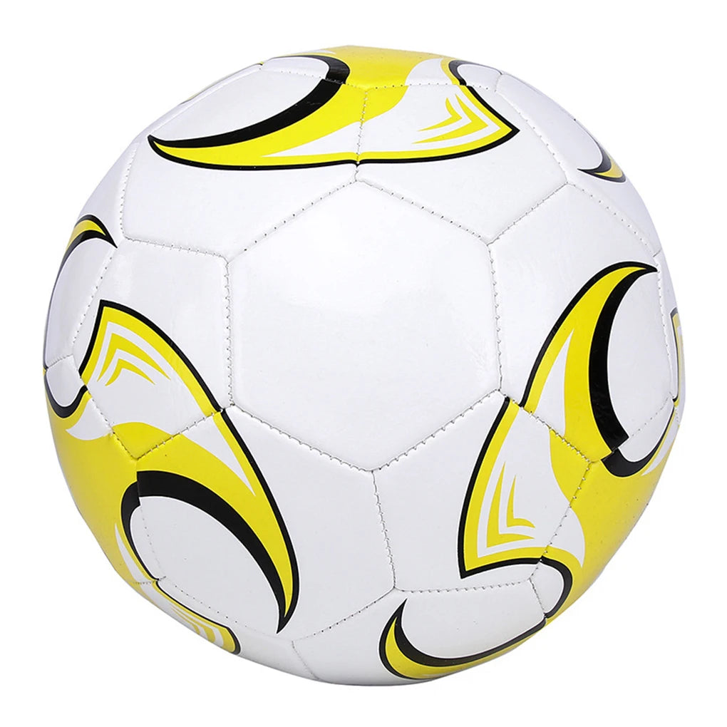 White football with bold yellow and black swoosh graphics and traditional stitched panel design.