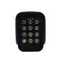 Black plastic digital keypad with numbered buttons and a protective cover for security locks.