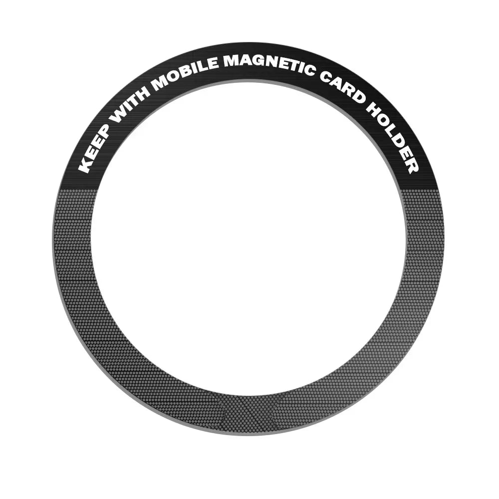 Circular grey magnetic ring accessory for mobile card holders with a textured dot pattern.