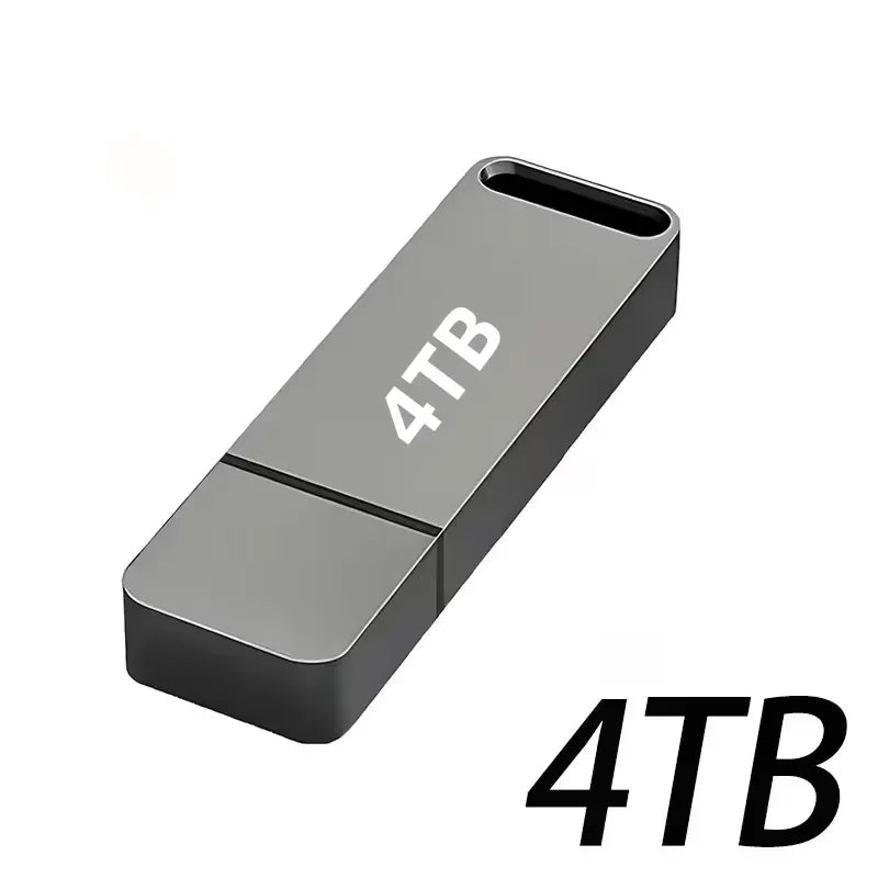 Sleek, grey metal USB flash drive with a rectangular design and a built-in lanyard hole.