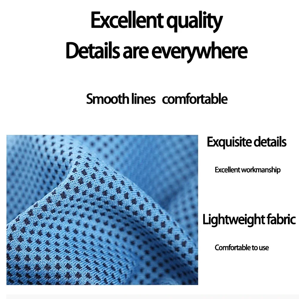 Close-up of blue, lightweight, textured, grid-patterned fabric.