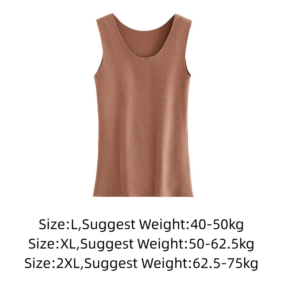 Brown sleeveless knitted tank top with a scoop neckline, featuring a soft textured finish.