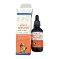 Yeast infection relief drops for dogs in a brown glass dropper bottle and matching box with a golden retriever image.