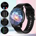 Sleek black multi-sport smartwatch with a round display and comfortable silicone strap. Supports wireless calling.