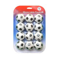 Pack of 12 black and white 36mm table football balls in a plastic blister pack.