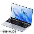 A slim, silver 15.6-inch laptop with a black keyboard and high-definition screen, shown in a clean studio setting.