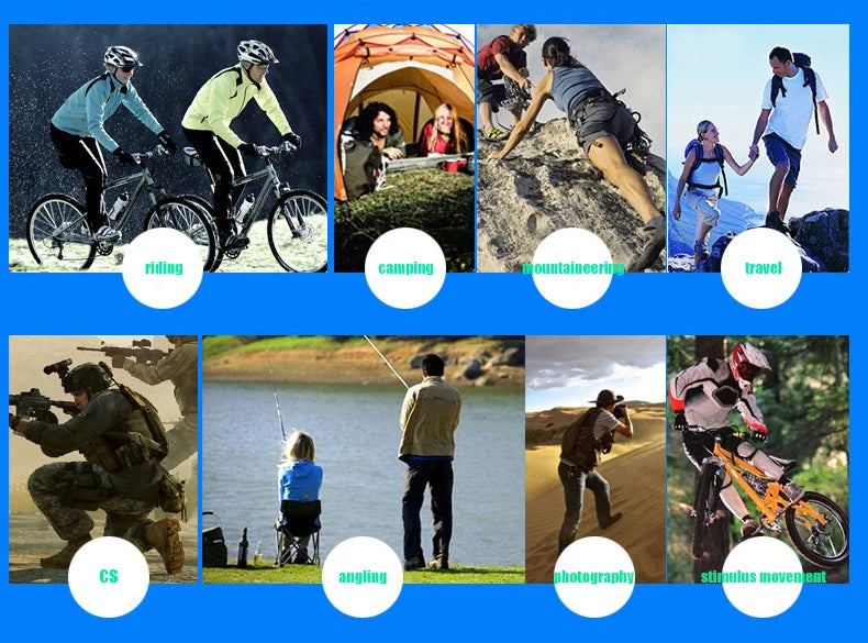 The provided image features lifestyle activities like cycling, hiking, and fishing, but does not show the cycling gloves.