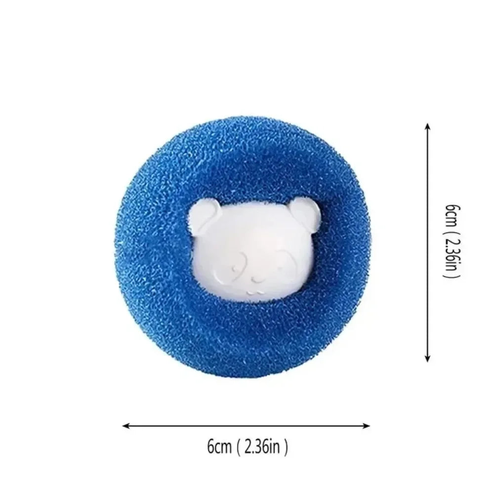 Blue laundry ball with a white panda-shaped centre, 6cm diameter, textured surface for lint removal.