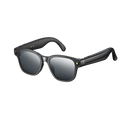 Sleek black smart glasses with integrated HD camera lenses in the frames and tinted lenses, set against a black background.