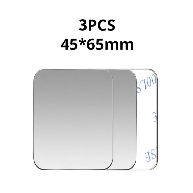 Three rectangular, metallic-finish adhesive plates with rounded corners, sized 45x65mm.