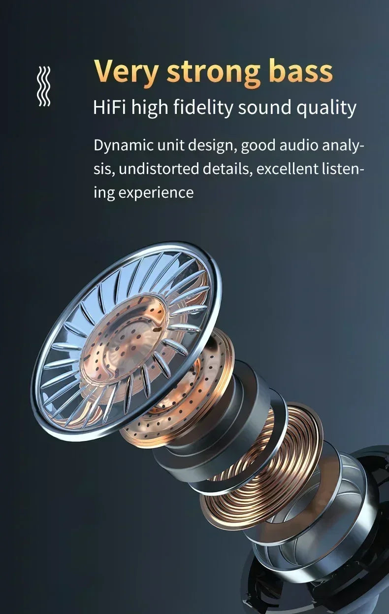 Exploded view of a headphone speaker driver featuring metallic copper, silver, and black components.
