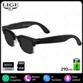 Black smart glasses with built-in camera, featuring AI translation, object recognition and wireless connectivity.