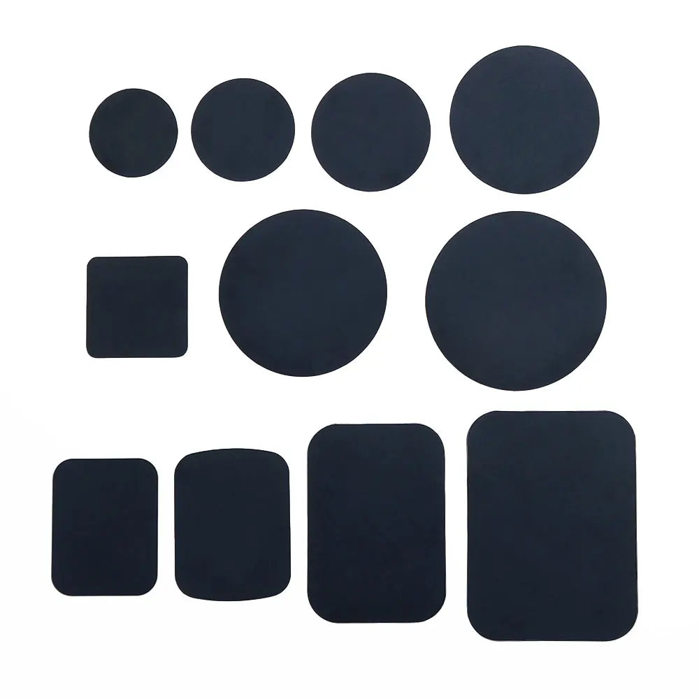 A set of various sized black adhesive patches in circular and rectangular shapes with rounded corners.
