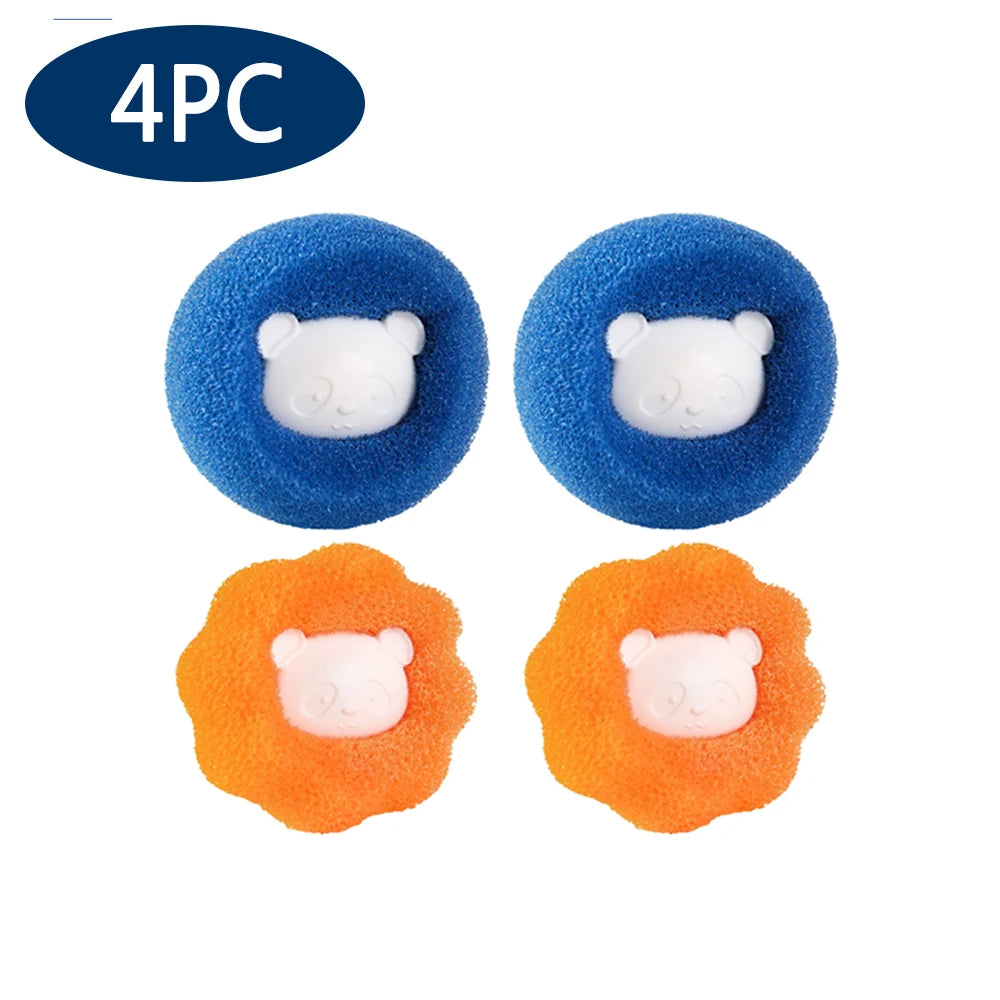 Four sponge cleaning brushes featuring cute white bear heads, two with blue round sponges and two with orange textured.