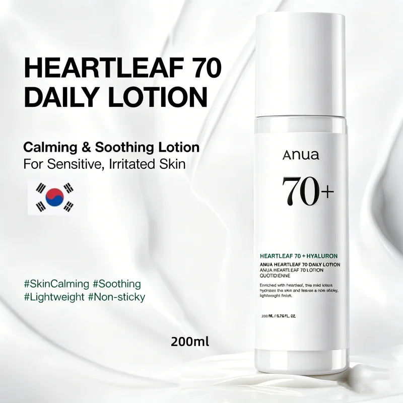 White 200ml soothing face lotion bottle for sensitive skin, featuring a minimalist design and lightweight texture.
