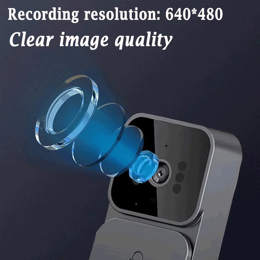 Modern grey smart video doorbell with a sleek lens design, highlighting clear recording capabilities.