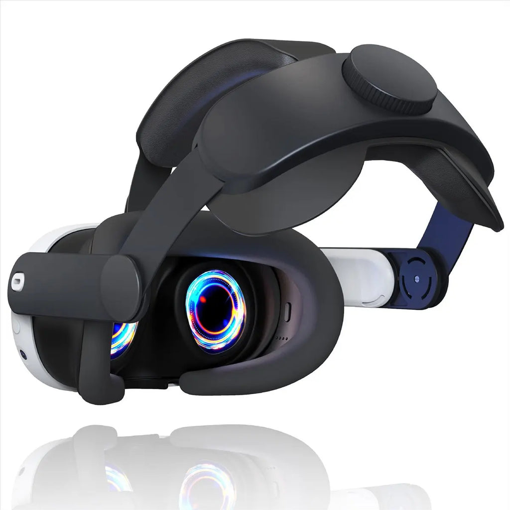 Black adjustable VR headset strap with a rear tension dial for a secure, comfortable fit.