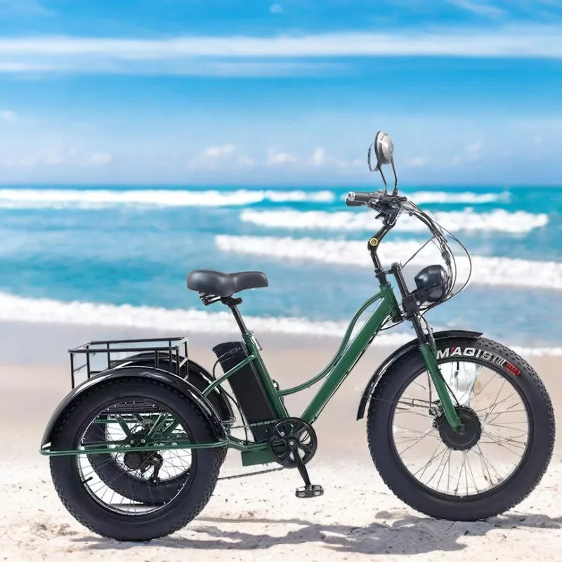 Electric Tricycle For Adults Battery Removable Range of 65km 750w 48W 7-Speed Transmission 24 Inch Snow Fat Bike