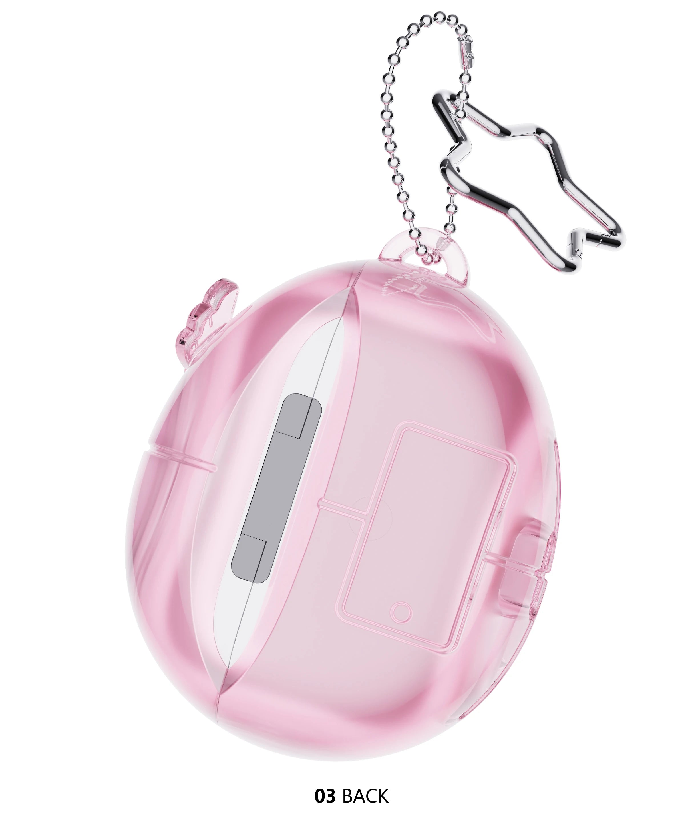 Transparent pink protective case for AirPods with a star-shaped keychain attachment.