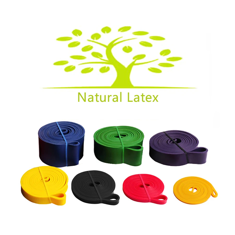 Set of seven colourful, rolled natural latex resistance bands for exercise.