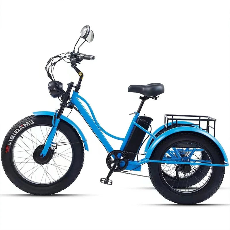 Electric Tricycle For Adults Battery Removable Range of 65km 750w 48W 7-Speed Transmission 24 Inch Snow Fat Bike