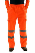 Men’s bright orange work joggers featuring two reflective strips on each leg and side cargo pockets with flaps.