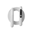 White Li-Ning jump rope with coiled cable and two handles, featuring a digital counter and control buttons on one handle.