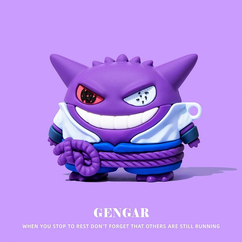Purple Gengar silicone AirPods case featuring Naruto-style character design. Compatible with standard AirPods.