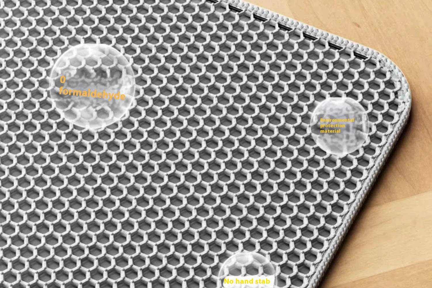 Grey, heavy-duty waterproof cat litter mat featuring a textured, soft-touch honeycomb design.