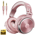 Rose gold wired DJ studio headphones with cushioned ear pads, adjustable headband, and gold-tipped audio cables.