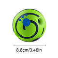 Bright green interactive dog toy ball, 8.8cm in diameter, featuring blue paw print and swirl design accents.