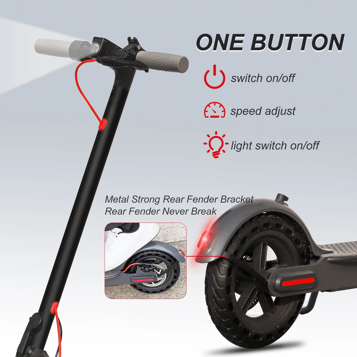 AOVOPRO black electric scooter featuring handlebar controls, solid tires, and a rear fender bracket.