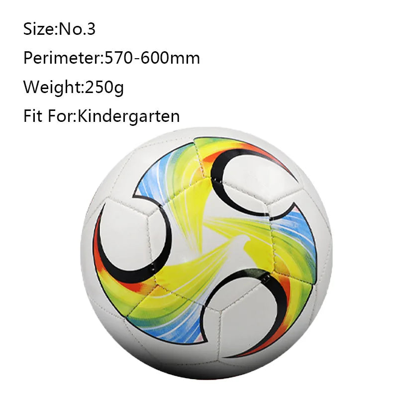 White size 3 children’s football with vibrant rainbow-coloured curved graphics. Lightweight, perfect for kindergarten play.