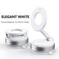 White magnetic car phone holder with an adjustable arm and sleek, compact folding design.