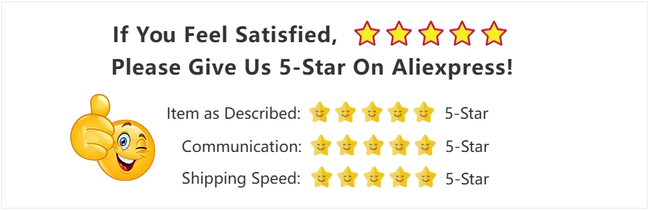 A request for a five-star customer rating, featuring a winking emoji giving a thumbs up and gold star icons.