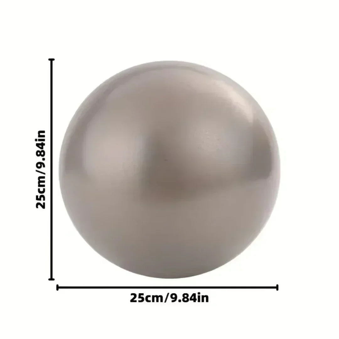 A smooth, metallic taupe sphere on a white background, measuring 25cm in diameter.