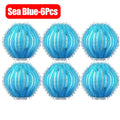 A pack of 6 round, sea-blue laundry washing balls with a textured, ribbed surface design.