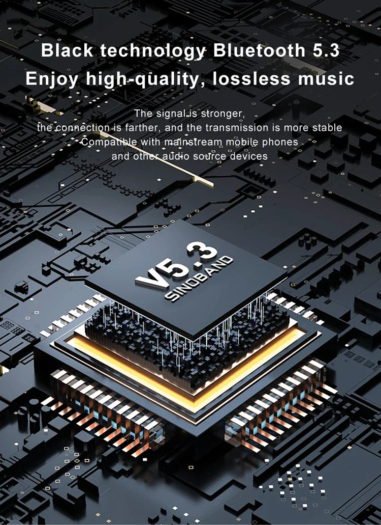 A close-up of a black microchip on a circuit board, symbolising the 80W wireless speaker’s advanced Bluetooth 5.3 tech.