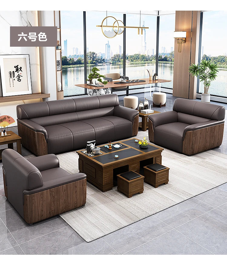 Office Leather Sofa Business Lounge Area - Modern Style Reception Meeting