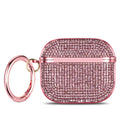 Pink rhinestone AirPods case with metallic ring attachment, compatible with AirPods Pro.