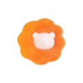 White panda-shaped soap set in a textured, bright orange, cloud-shaped sponge.