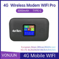 Compact black 4G LTE portable wireless WiFi hotspot with a clear status display screen and USB-C charging.