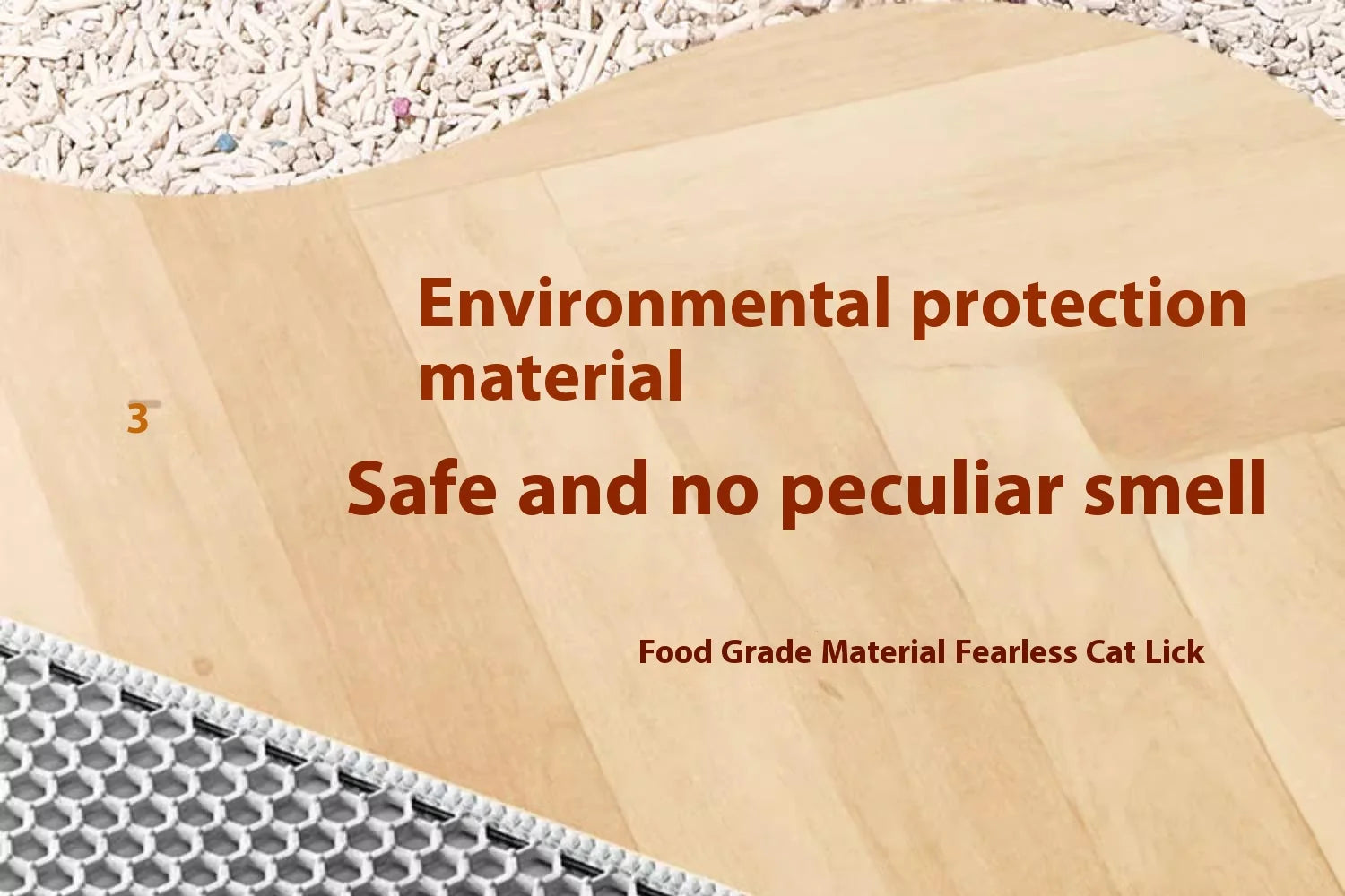 Beige, heavy-duty waterproof cat litter mat with a honeycomb texture, made from safe, food-grade material.
