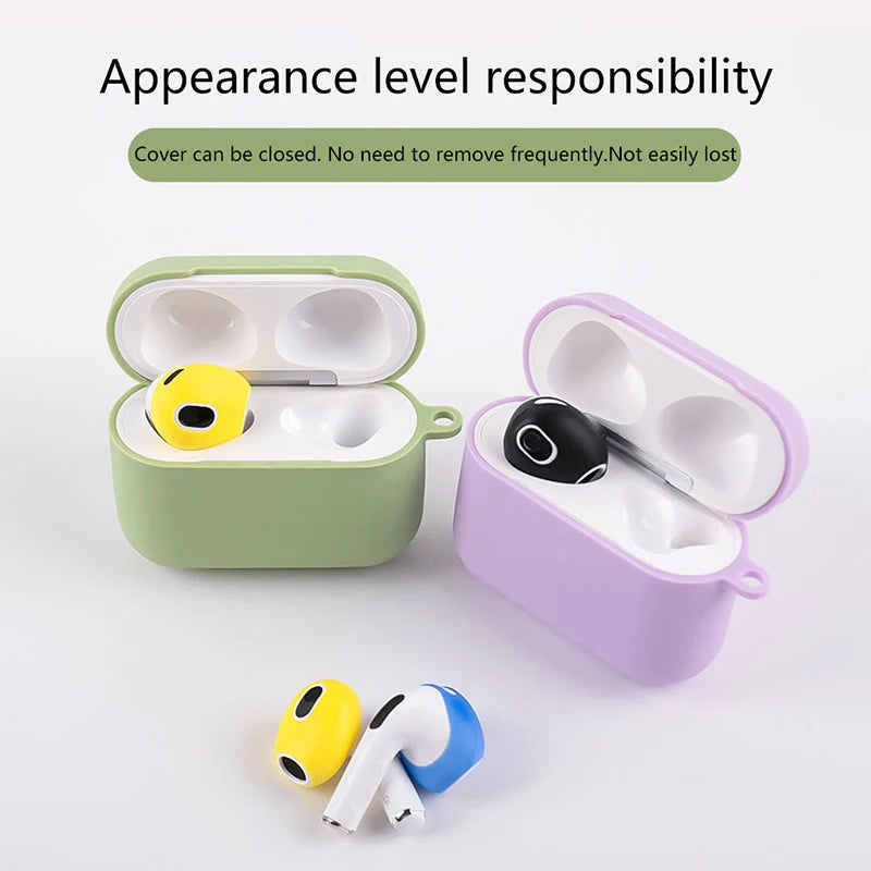 Sage green and lilac silicone AirPods Pro cases with internal storage for colourful wireless earbuds.