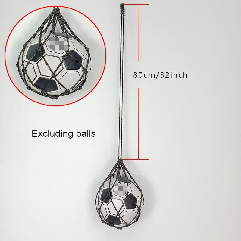 Black hanging mesh net for sports balls, 80cm long. Durable, lightweight storage solution. Note: ball not included.
