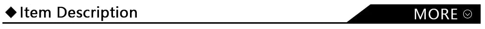 Black rectangular UI button featuring the text 'Item Description' on the left and 'MORE' with a downward arrow icon.