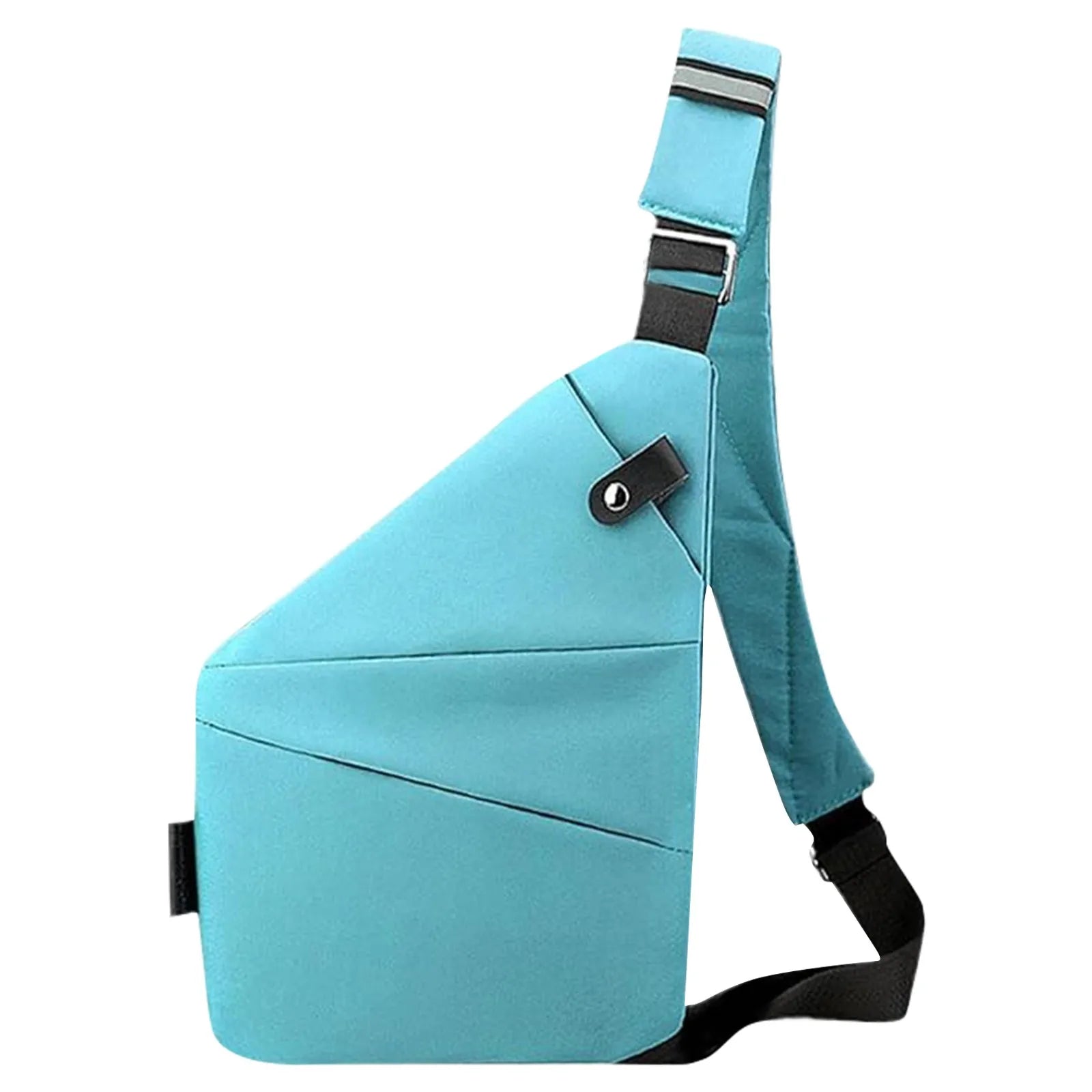 Light blue, slimline waterproof chest bag with a secure crossbody strap and minimalist, anti-theft design.