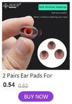 Two pairs of soft, grey silicone ear tips for AirPods, shown held in fingers with an orange inner core.