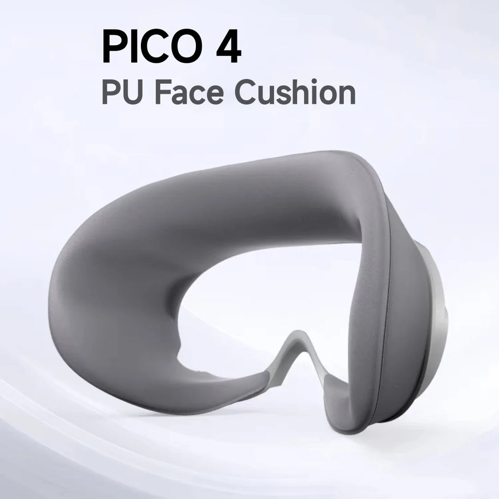 Grey VR Pico 4 PU leather face cushion with contoured padding and a curved nose bridge cutout.