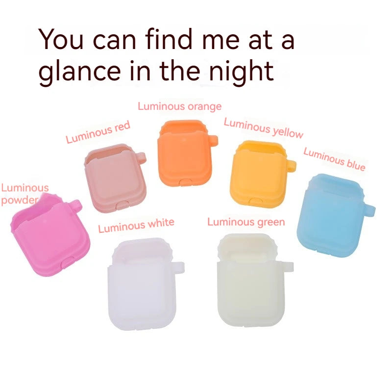 Six luminous silicone AirPods cases in assorted colours, compatible with standard AirPods charging cases.